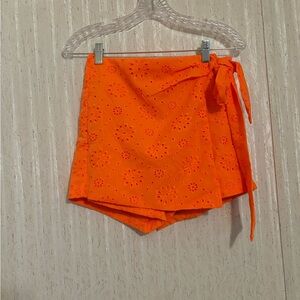 SHEIN Orange Eyelet Wrap Skort